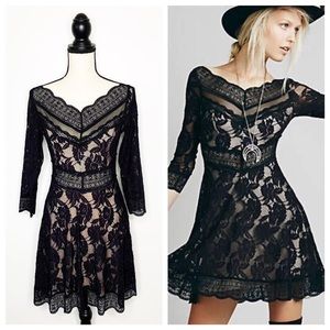 Free People Black Nude Lacey Affair Night Out Dress